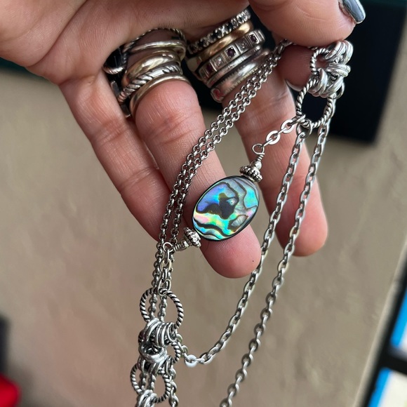 Handmade maille choker necklace iridescent blue green abalone shell charm boho - Picture 11 of 12